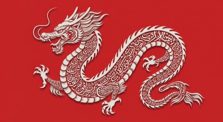 Fototapeta premium Mystical Dragon in Chinese Paper Art