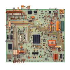 Detailed Green And Orange Circuit Board Electronic Components Technology Background Transparent PNG Background