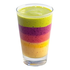 Layered Fruit Smoothie in Glass, Green Purple Pink Yellow, Transparent PNG Background