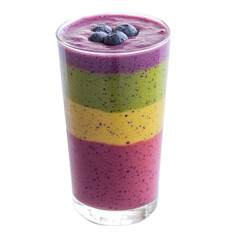Layered Smoothie with Purple Green Yellow Colors in Glass Transparent PNG Background