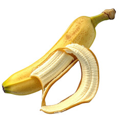 Partially Peeled Ripe Yellow Banana on Transparent PNG Background