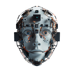 White Gray Android Robot Head with Glowing Orange Circuitry Transparent PNG Background