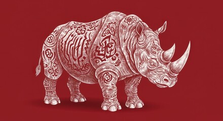 Fototapeta premium Chinese Paper Art Rhinoceros