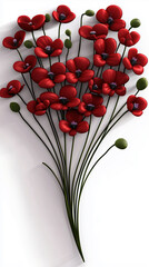 Elegant red poppies with long stems and soft shadows on a white background, creating a minimalist floral art