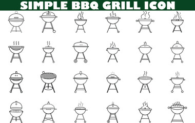 Simple BBQ Grill Icons Variety of Designs, Charcoal, Gas Grills