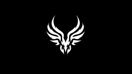 White stylized phoenix design, black background, graphic design, logo template