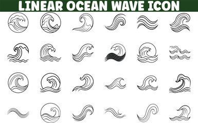 Naklejka premium Linear Ocean Wave Icons Set of Minimalist Water Graphics