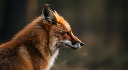 Fototapeta premium Closeup of red fox in profile - keen awareness in nature - for wildlife publications
