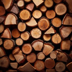 Fototapeta premium Photograph a cozy stack of firewood, showcasing the intricate textures of the logs and the warmth they promise when lit