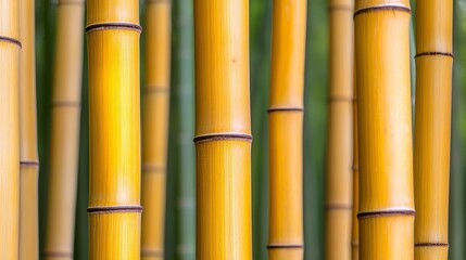 Naklejka premium Golden Bamboo Forest Exploration Tranquil Nature Scene Close-Up Photography Lush Green Environment Serene Viewpoint