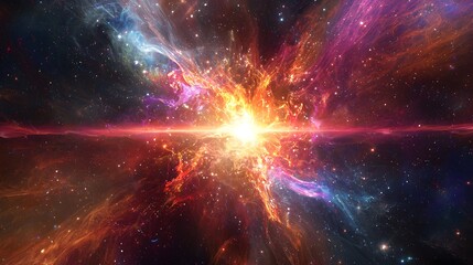 77. A radiant cosmic pulse expanding outward, symbolizing the birth of universal energy