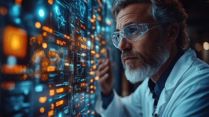 Scientist Exploring Futuristic Data Interface