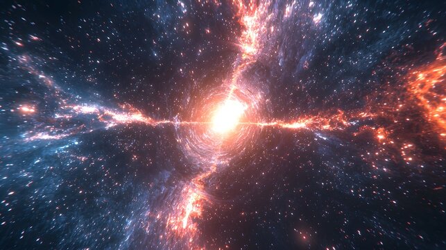 73. A glowing celestial tunnel stretching across space, portraying the never-ending story of inception