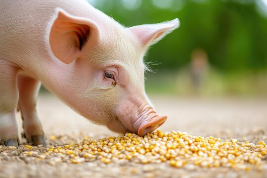 Snout of a pig with corn kernels