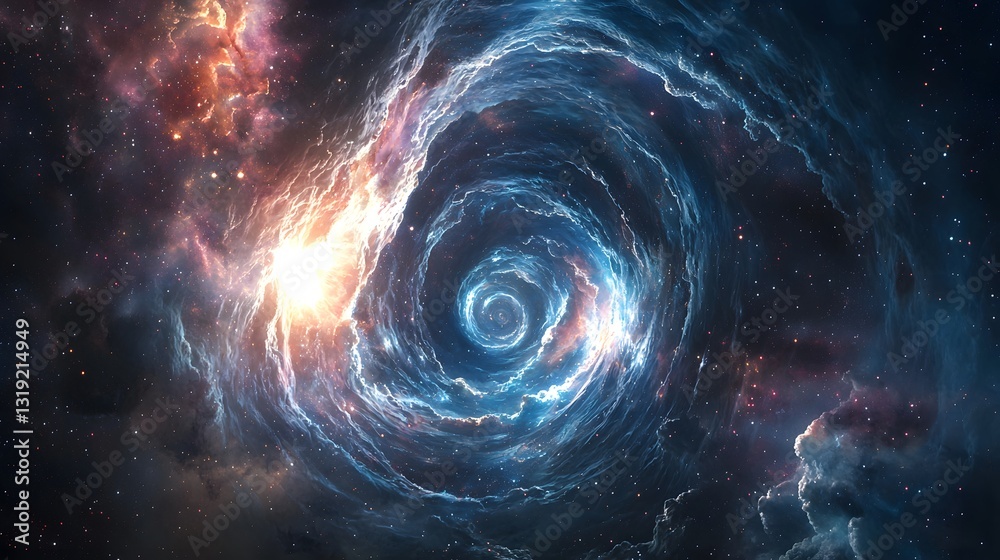 Wall mural 64. a deep cosmic vortex leading into an infinite galactic expanse, illustrating the endless cycle o