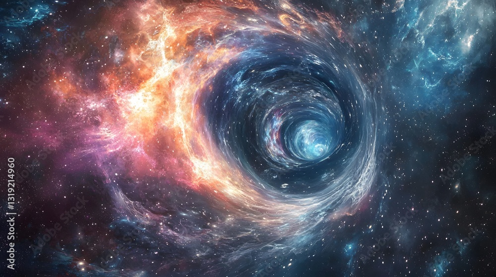 Wall mural 64. a deep cosmic vortex leading into an infinite galactic expanse, illustrating the endless cycle o