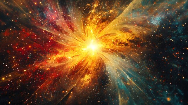 63. A surreal vision of a dark universe with cosmic light breaking through the void, symbolizing the dawn of time