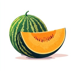 Fresh Watermelon Slice, Healthy Fruit,  Summer Food, Close-up Illustration