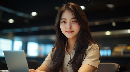 Professional Korean worker focused on tasks in a modern office environment during the day