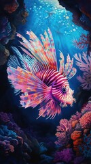 A Vibrant Lionfish Swims Among Colorful Coral Reefs