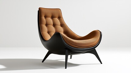 Modern brown leather armchair with a black base on a white background.