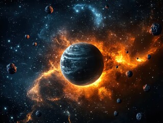 A majestic view of planets in space set against a colorful nebula creating a breathtaking outer space scene