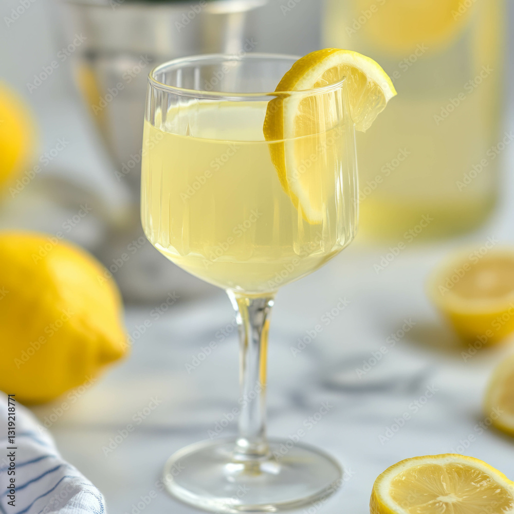 Poster refreshing glass of limoncello with lemon slice for summer enjoyment