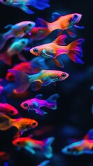 Obraz premium Vibrant Colorful Fish Swim in Dark Aquarium