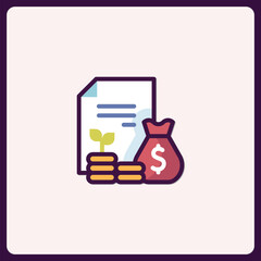 Financial growth icon representing investments documents and monetary returns