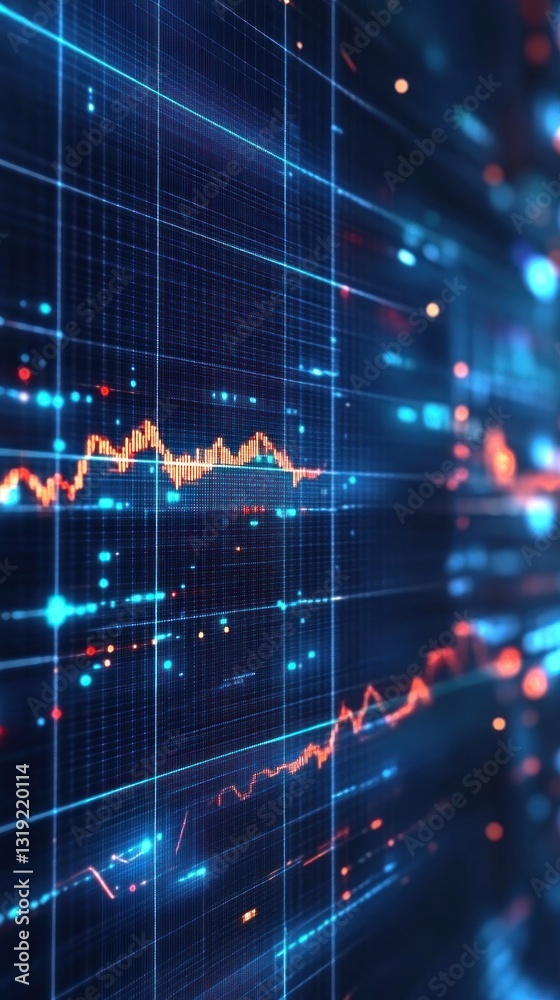 Poster abstract digital data visualization with vibrant graphs and lights