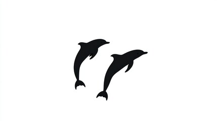 Fototapeta premium Two dolphins jumping, isolated silhouette