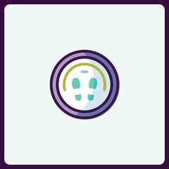 Signage featuring stylized footprints indicating pathway guidance or direction