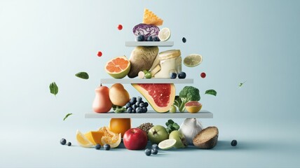 Exploring a vibrant food pyramid showcasing healthy eating habits Generative AI