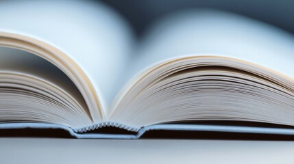 Open book with pages gently fanned, showcasing crisp white paper, perfect for literary themes or educational context.