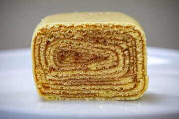 Traditional roll cake also known as Swiss roll, filled with guava paste, a typical cake from Brazil, more specifically from Pernambuco