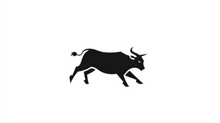 Fototapeta premium Running bull silhouette, white background, financial power concept