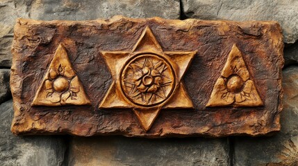 Handcrafted clay plaque with elemental design artisan studio art sculpture creative space close-up unique craftsmanship