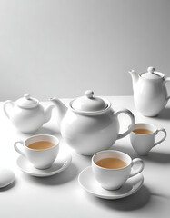 Fototapeta premium Elegant White Ceramic Tea Set with Cups