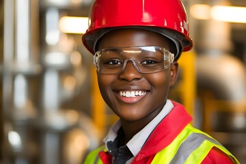 Confident Female Industrial Engineer Wearing Safety Gear Smiling