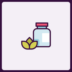 Herbal Medicine Icon Featuring Bottle and Plant, Illustrative Style