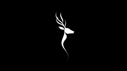 Abstract deer head silhouette on black background; graphic design element
