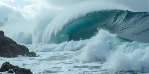 Powerful Ocean Wave Crashing on Shore