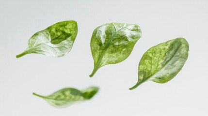 Obraz premium Floating green leaves fresh nature botanical photography studio shot eco leaf plant white clean