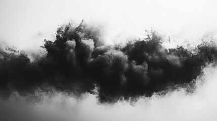 Fototapeta premium Artistic black cloud with layered, abstract textures, isolated on a pristine white space