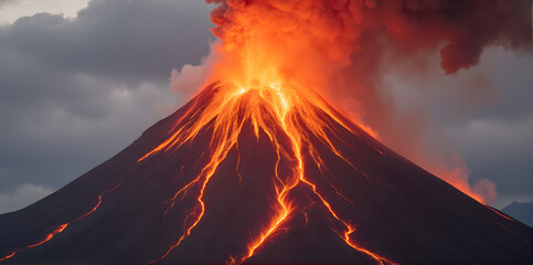 Fototapeta premium Erupting Volcano with Lava Flow