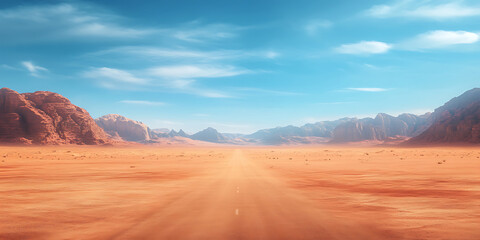 Naklejka premium Endless Road Leading Through a Vast Open Desert Landscape for a Majestic Journey