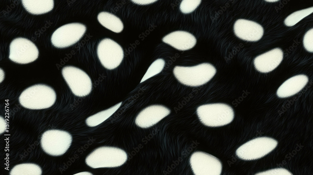 Poster abstract black and white polka dot texture with furry surface on dark background