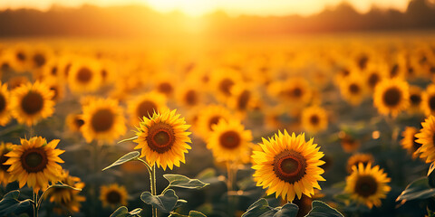 Golden Sunflower Field Stretching to the Horizon for a Vibrant Summer Landscape