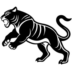 Fototapeta premium Black Silhouette of Fierce Tiger on White Background