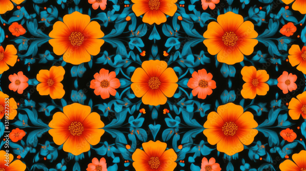 Poster bright floral pattern with elegant simplicity and harmonious chaos for decorative design